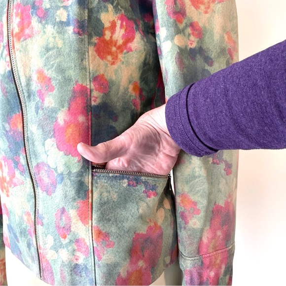 Augustina’s Leather Women’s Floral Multicolor Fully Lined Zip Jacket Sz. 8 - Picture 7 of 11